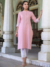 Juniper Womens Pink cotton slub embroidered straight kurta