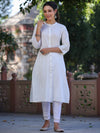 Juniper Womens White cotton slub embroidered straight kurta