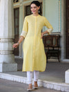 Juniper Womens Yellow cotton slub embroidered straight kurta