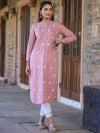 Juniper Women'S Pink Cambric Printed Straight Kurta