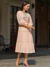 Juniper Women Peach Cotton Dobby Embroidered Tiered Maxi Dress.