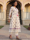 Juniper Women Off-White Cotton Cambric Printed Kalidar Kurta & Pants Set.