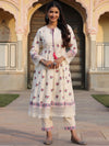 Juniper Women Off-White Cotton Cambric Printed Kalidar Kurta & Pants Set.