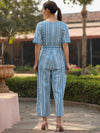 Juniper Women Sky-Blue Cotton Flex Jamdani Printed Jumpsuit.