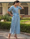 Juniper Women Sky-Blue Cotton Flex Jamdani Printed Jumpsuit.