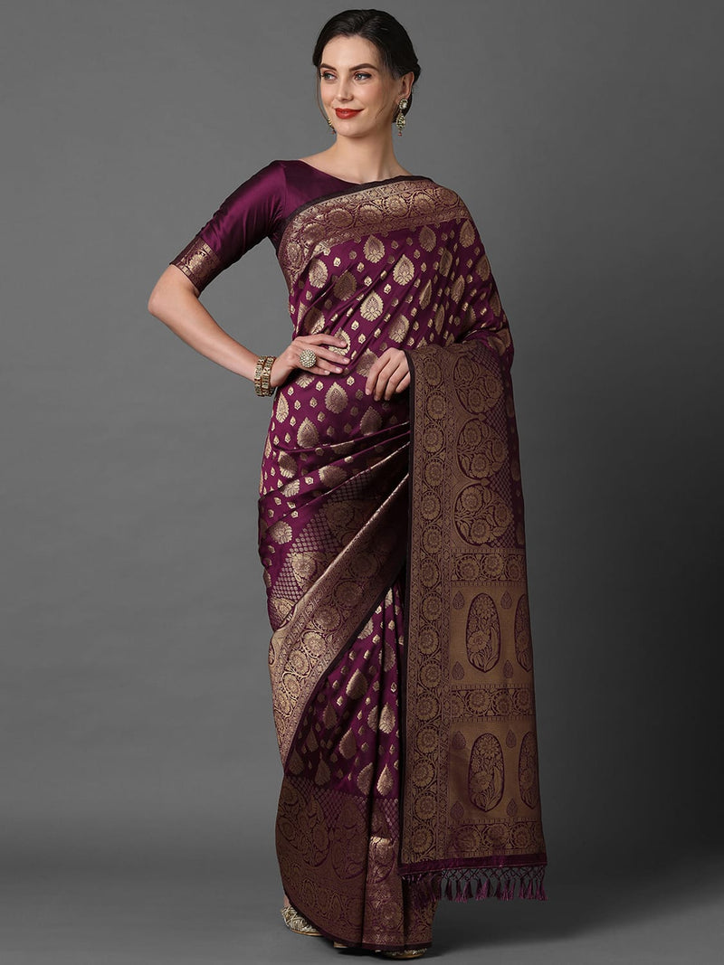 Extravagant Sareemall Magenta Festive Silk Blend Woven Design Saree With Unstitched Blouse