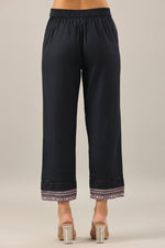 Juniper Women Navy Blue Cotton Flex Solid Pant.