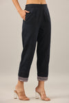 Juniper Women Navy Blue Cotton Flex Solid Pant.