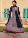 Juniper Women Lavender Cotton Cambric Tribal Printed with Embroidered Flared Kurta & Dupatta Set.