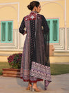 Juniper Women Lavender Cotton Cambric Tribal Printed with Embroidered Flared Kurta & Dupatta Set.