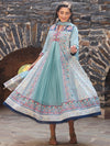 Juniper Women Sky-Blue Cotton Cambric Tribal Printed with Embroidered Flared Kurta & Dupatta Set.