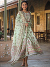 Juniper Women Lime Cotton Cambric Hand Block Look Printed Anarkali Kurta & Dupatta Set.