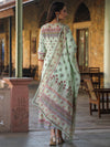 Juniper Women Lime Cotton Cambric Hand Block Look Printed Anarkali Kurta & Dupatta Set.