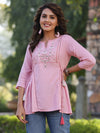 Juniper Women'S Pink Rayon Staple Solid With Embroidery Straight Tunic