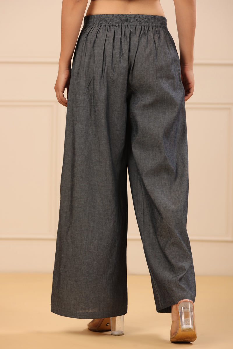Juniper Women's Grey Denim Solid Flared Pant/Slim Pant