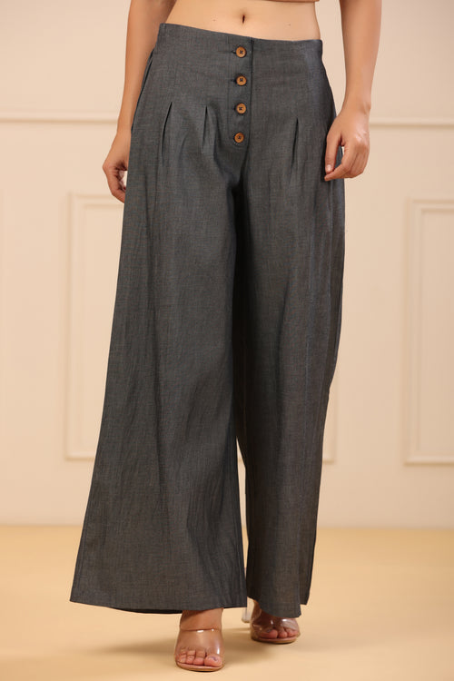Juniper Women's Grey Denim Solid Flared Pant/Slim Pant