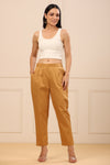Juniper Women's Gold Cotton Twill Lycra Solid Straight Pant
