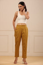 Juniper Womens Mustard Cotton Spendex Solid Straight Pant