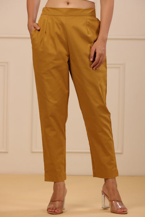 Juniper Womens Mustard Cotton Spendex Solid Straight Pant