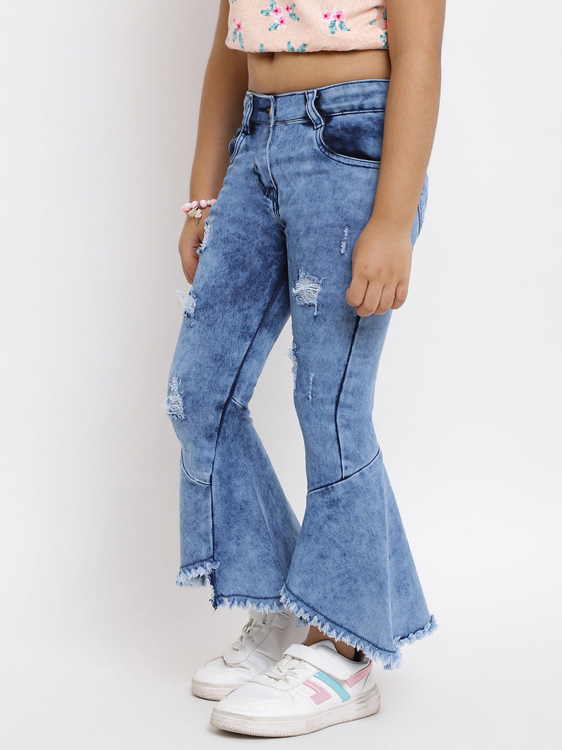 Tales & Stories Girl's Lycra Blue Distressed Jeans