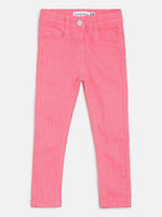 Tales & Stories Girl's Pink Neon Cotton Slim-Fit Jeans