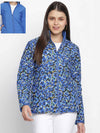 Doozy Blue Floral Print Reversible Quilted Women Jacket