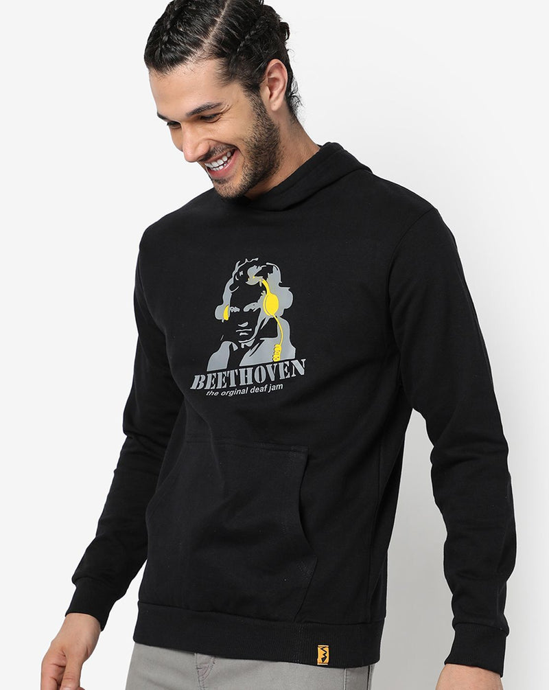 Campus Sutra Men's Solid Black Printed Regular Fit | Full Sleeve | Cotton Sweatshirt | Casual Sweatshirt For Man | Western Stylish Sweatshirt For Men