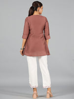 Juniper Women Brown Chanderi Embroidered Clothing Set