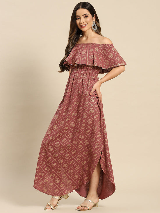 Off Shoulder Flare Yoke And U Hem Maxi Dress