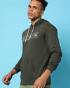 Campus Sutra Mens Forest Green Printed Sweatshirt With Hoodie Regular Fit For Casual Wear | Cotton Blend Fabric | Trendy Sweatshirt Crafted With Comfort Fit & High Performance For Everyday Wear