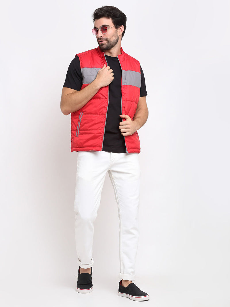 PERFKT-U Men Red & Grey Colourblocked Puffer Jacket