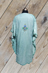 100% Cotton Short Kashmiri Kaftan with Floral Aari Embroidery Turquoise Color