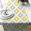 Ikat Yellow Teal Printed Cotton Canvas Table Runner (13 x 60 Inches )