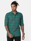 Men Green & Navy Slim Fit Checked Cotton Casual Shirt