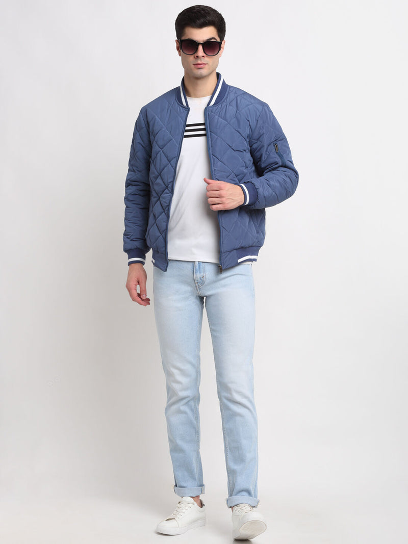 PERFKT-U Mens Blue Solid Quilted Jacket