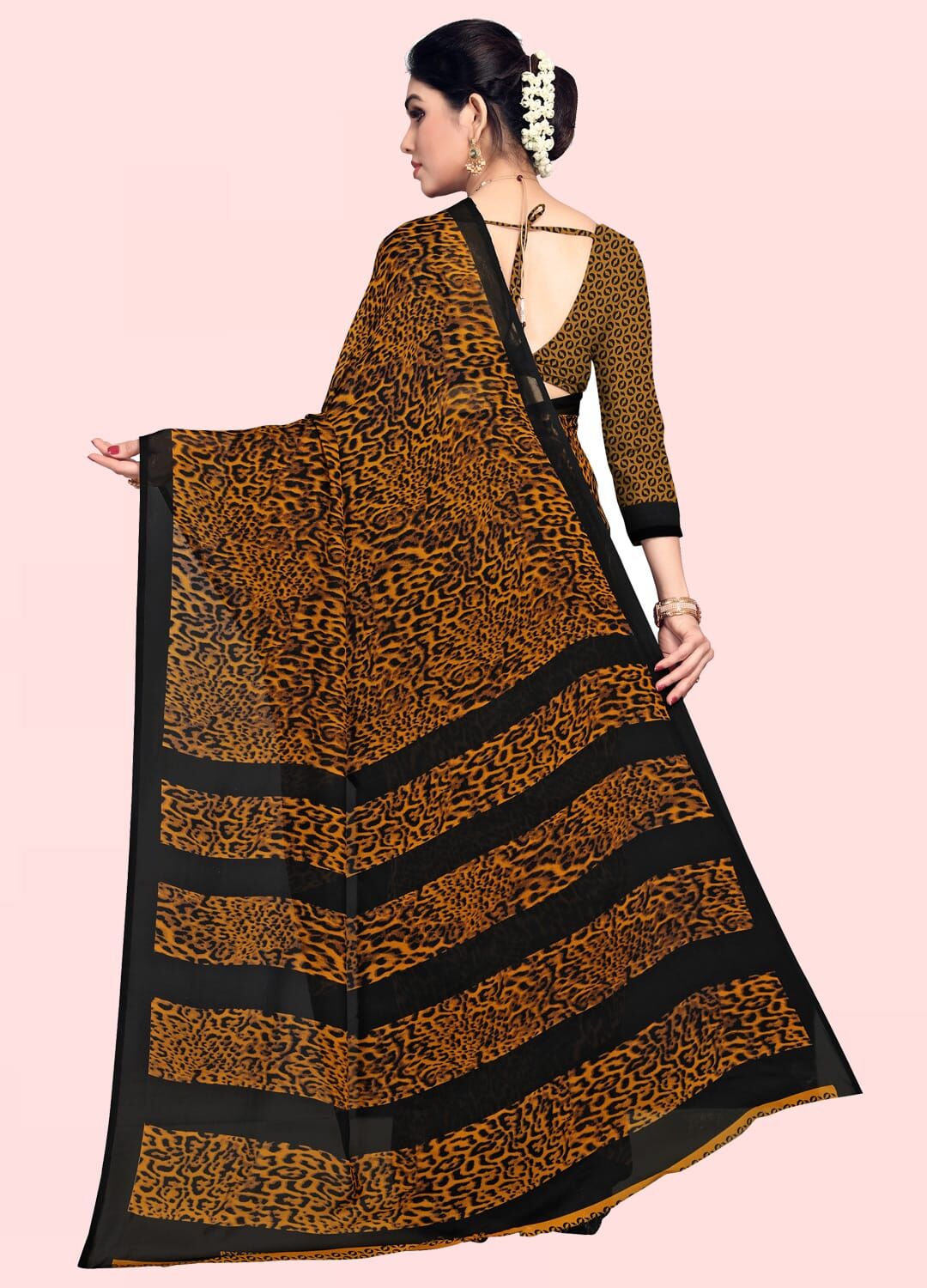 Chikko Brown Animal Print Casual Wear Satin Saree SARV166512