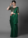 Sareemall Green Casual Georgette And Satin Solid Saree With Unstitched Blouse