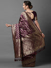 Refined Sareemall Wine Silk Blend Woven Design Saree With Unstitched Blouse