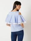 Flare Into Style Cold Shoulder Lace Light Blue Top