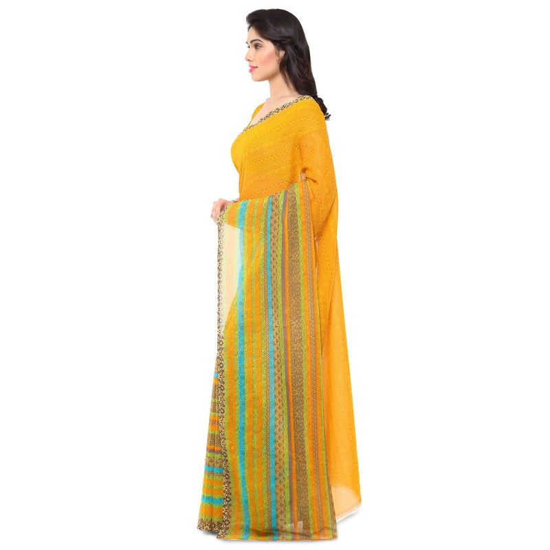 Striped Floral Print Daily Wear Georgette Saree