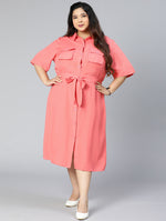 Boom Pink Button-Down Plus Size Linen Blend Dress