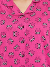 Clovia Owl Print Button Me Up Shirt & Pyjama Set in Magenta - Cotton Rich