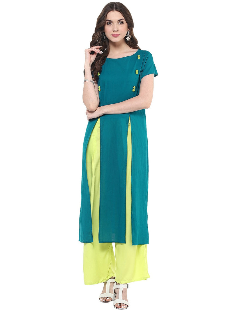 Pannkh Women's Solid Kurti With Panelled Buttons