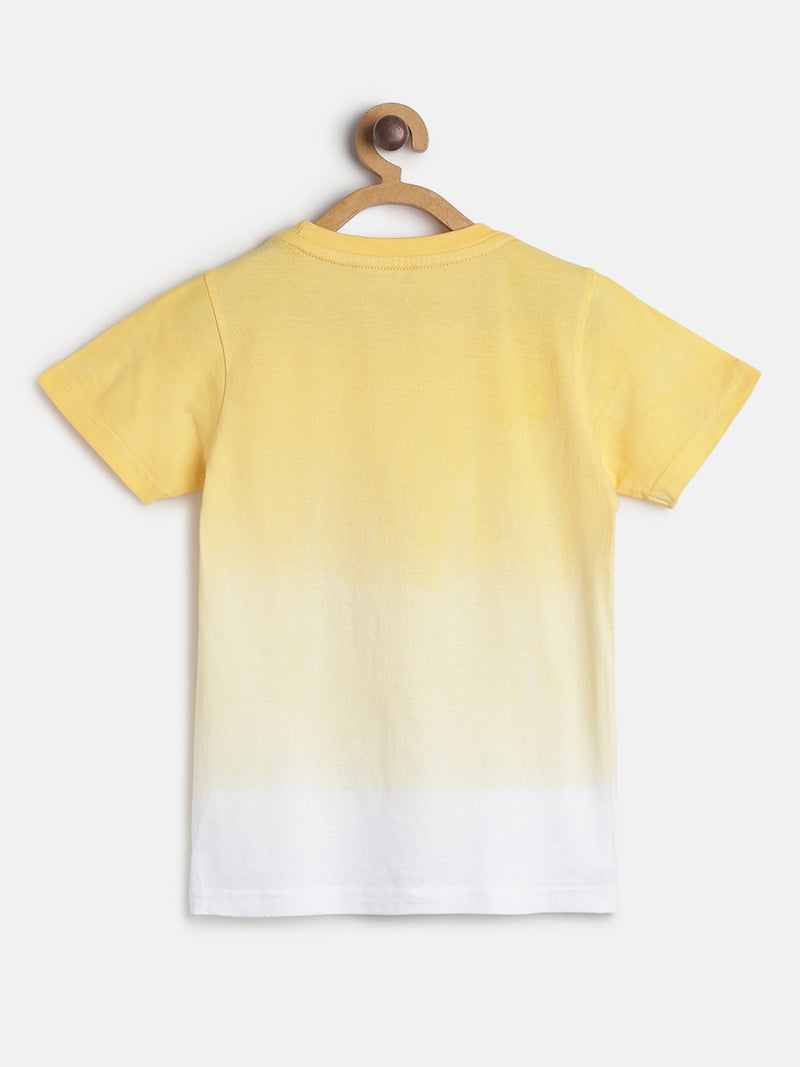 Tales & Stories Boy's Yellow Cotton Embroidered Round Neck T-shirt