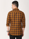 Men Coffee Brown & Marigold Slim Fit Checked Cotton Casual Shirt