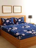 Home Sizzler 144TC Microfibre Blue Double Bedsheet With 2 King Size Pillow Covers
