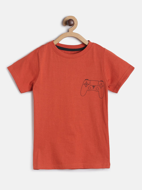 Tales & Stories Boy's Red Cotton Printed T-shirt