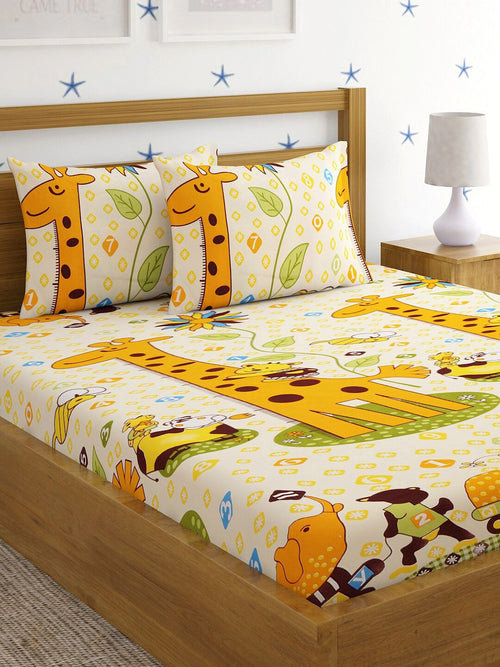 Home Sizzler 144TC Microfibre Yellow Double Bedsheet With 2 King Size Pillow Covers