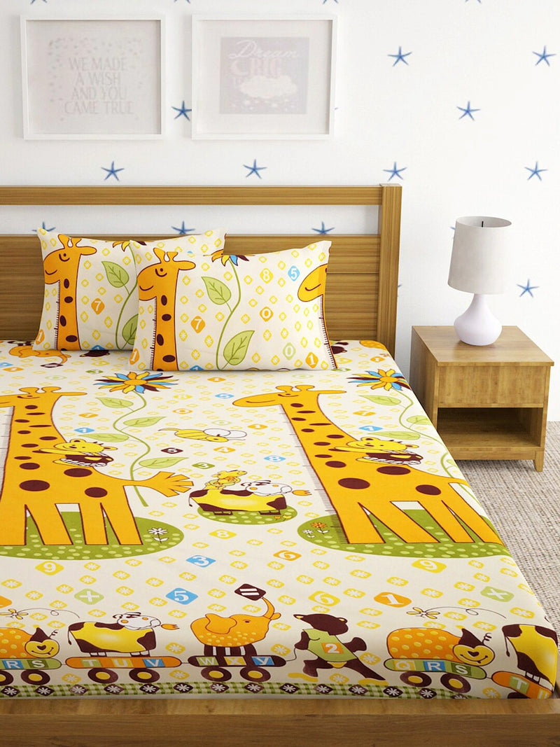Home Sizzler 144TC Microfibre Yellow Double Bedsheet With 2 King Size Pillow Covers
