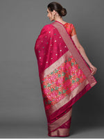 Sareemall Pink Festive Cotton Blend Woven Design Saree With Unstitched Blouse